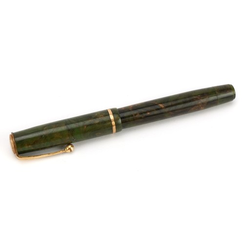 72 - Green Parker Moderne Duette fountain pen, 11cm in length