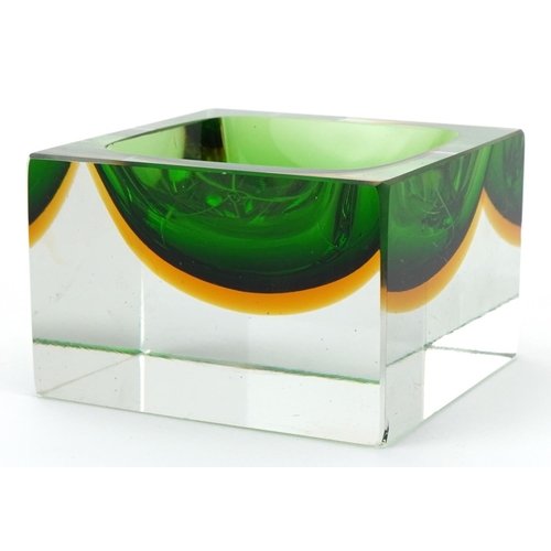 327 - Murano Sommerso two colour glass cube dish, 9.5cm wide