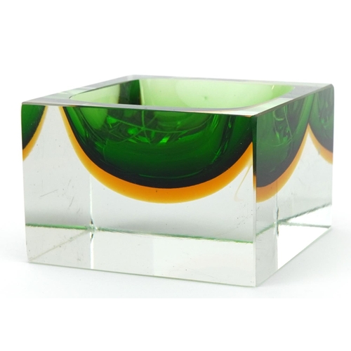 327 - Murano Sommerso two colour glass cube dish, 9.5cm wide