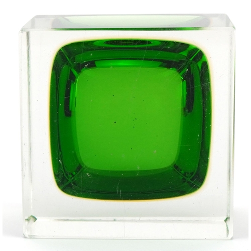 327 - Murano Sommerso two colour glass cube dish, 9.5cm wide