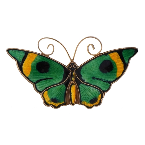 2600 - David Andersen, Norwegian 925S silver and enamel butterfly brooch, 5.4cm wide, 10.1g