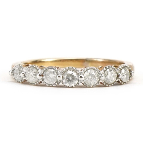 2087 - 9ct gold diamond half eternity ring, size P, 2.5g