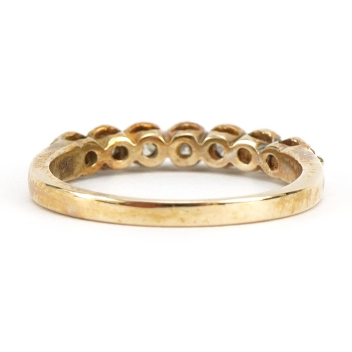 2087 - 9ct gold diamond half eternity ring, size P, 2.5g