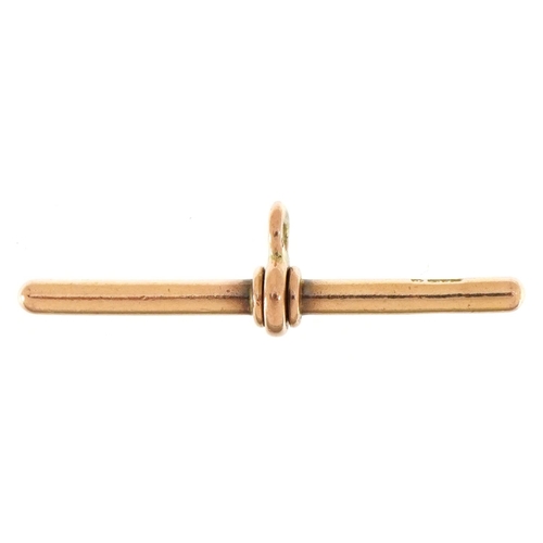 2568 - 9ct rose gold T bar, 3.5cm wide, 2.7g