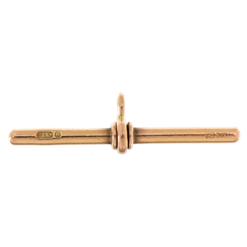 2568 - 9ct rose gold T bar, 3.5cm wide, 2.7g