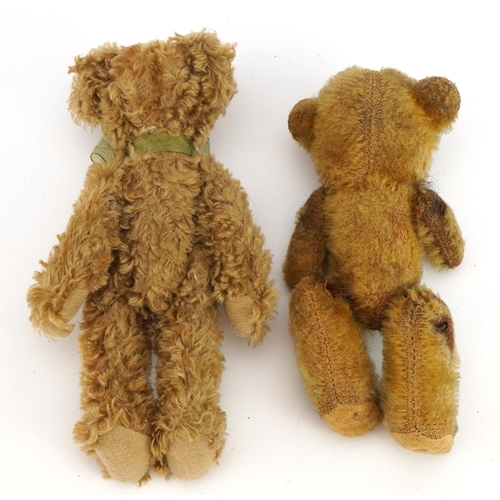 1413 - Vintage miniature straw filled teddy bear and one other, the largest 14cm high