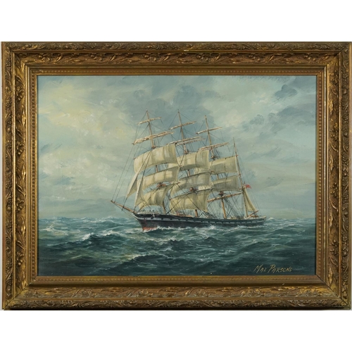 333 - Max Parsons - Clipper at sea, maritime interest oil on canvas, mounted and framed, 54cm x 39cm exclu... 