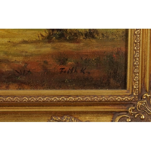 132 - Rural landscape with cottage and lake, oil on canvas, indistinctly signed, mounted and framed, 59.5c... 