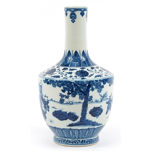 54 - Chinese blue and white porcelain vase hand painted with children playing in a landscape, six figure ... 