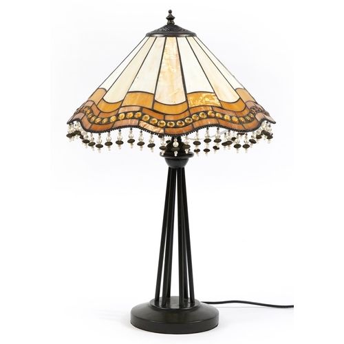 1281 - Tiffany design bronzed table lamp with leaded glass shade, 62cm high