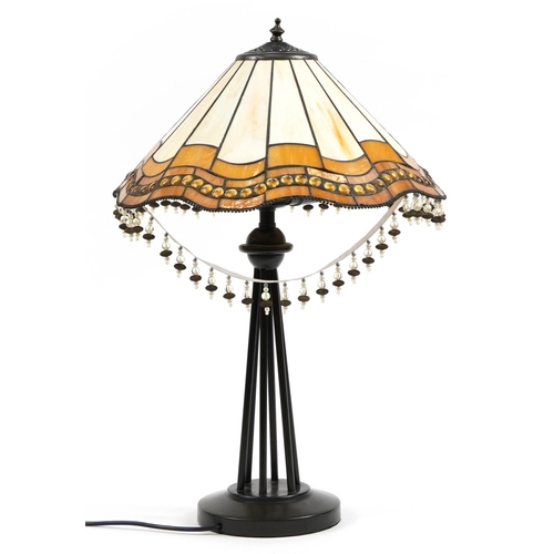 1281 - Tiffany design bronzed table lamp with leaded glass shade, 62cm high