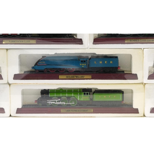 1436 - Eight model locomotives with wooden plinth bases including Duchess LMS and The Flying Scotsman