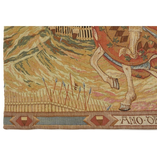 506 - Woven tapestry depicting the knight of Siena horseback, 133cm x 94cm