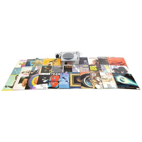 1739 - Crossley CR6017A record player with a collection of vinyl LP records including Talking Heads, Linx, ... 