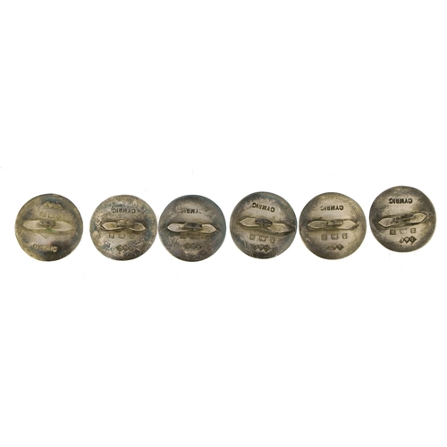 88 - Archibald Knox for Liberty & Co, set of six Arts & Crafts silver and enamel Cymric buttons, housed i... 