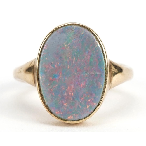 2066 - Unmarked gold opal ring, size L, 4.9g