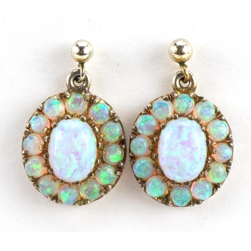 2601 - Pair of silver Gibson opal style cluster drop earrings, 2.1cm high, 3.0g