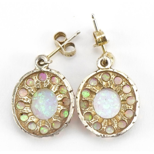 2601 - Pair of silver Gibson opal style cluster drop earrings, 2.1cm high, 3.0g