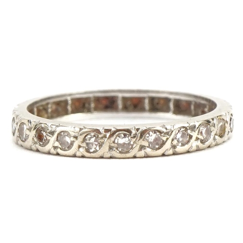 2117 - Unmarked white metal diamond eternity ring, size K, 2.1g