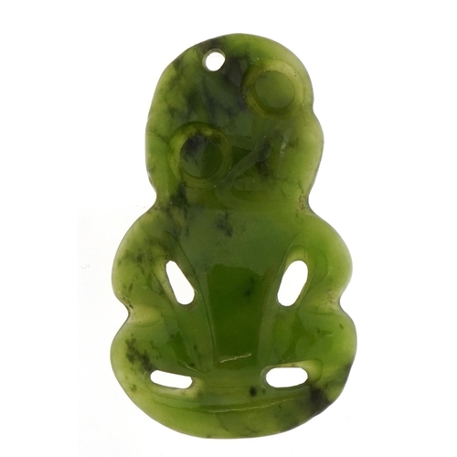 2606 - New Zealand green jade tiki pendant, 4.0cm high, 6.2g