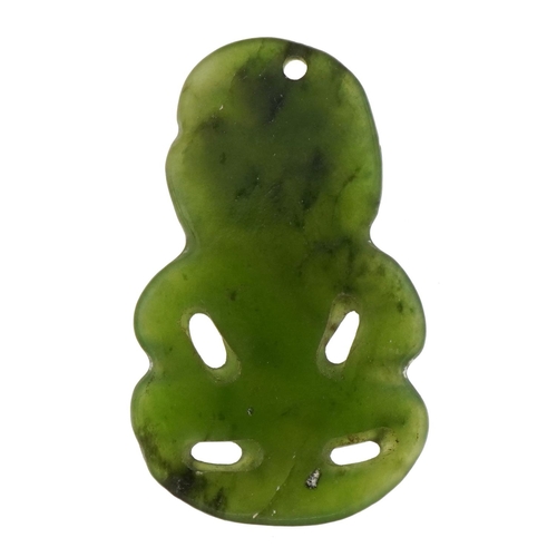 2606 - New Zealand green jade tiki pendant, 4.0cm high, 6.2g