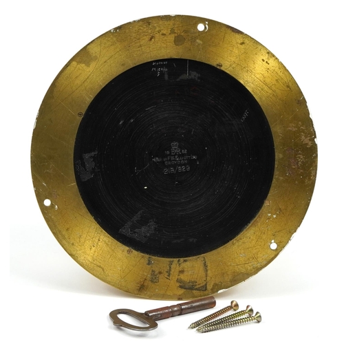 221 - Elliott, brass ship's bulkhead clock, the dial with Arabic numerals, 21cm in diameter