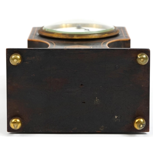 214 - Edwardian inlaid mahogany mantle clock, the enamelled dial having Arabic numerals, 25cm high