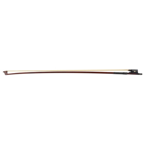 354 - Old wooden violin bow with white metal mounts and mother of pearl frog impressed Walter Zapf, 75cm i... 