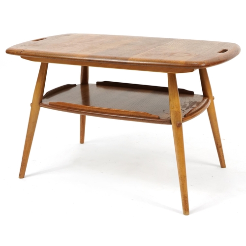 678 - Ercol light elm butler's tray coffee table with under tier, 43cm H x 72cm W x 44cm D