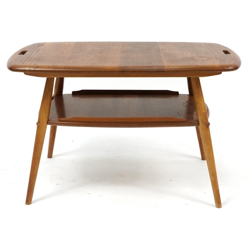 678 - Ercol light elm butler's tray coffee table with under tier, 43cm H x 72cm W x 44cm D