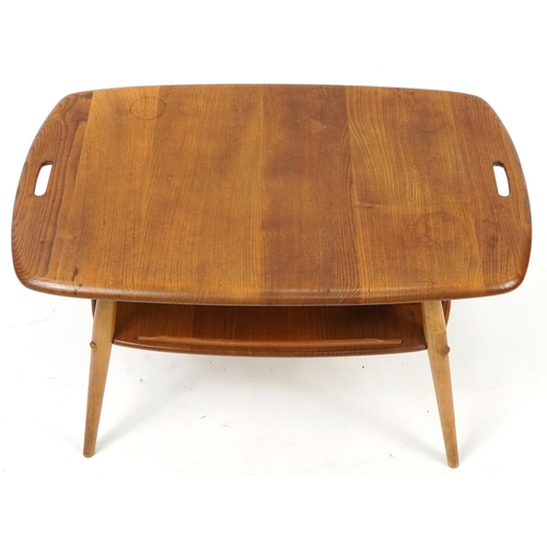 678 - Ercol light elm butler's tray coffee table with under tier, 43cm H x 72cm W x 44cm D