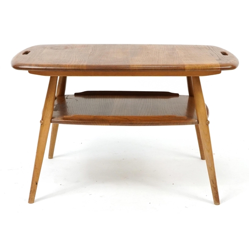 678 - Ercol light elm butler's tray coffee table with under tier, 43cm H x 72cm W x 44cm D
