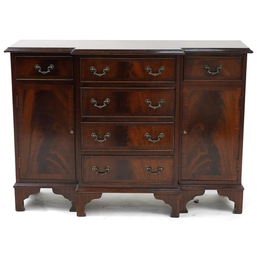 860 - Crossbanded mahogany breakfront sideboard, 76cm H x 106cm W x 33cm D