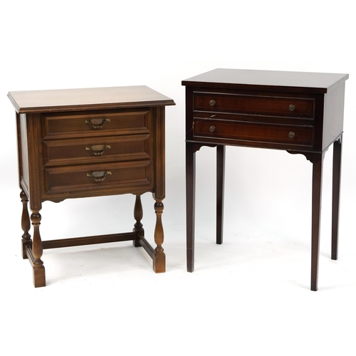 861 - Inlaid mahogany two drawer side table and a three drawer side table, the largest 75cm H x 53.5cm W x... 