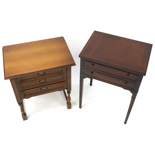 861 - Inlaid mahogany two drawer side table and a three drawer side table, the largest 75cm H x 53.5cm W x... 