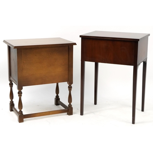 861 - Inlaid mahogany two drawer side table and a three drawer side table, the largest 75cm H x 53.5cm W x... 