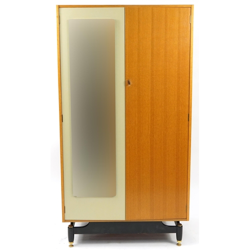 838 - Vintage G Plan E Gomme teak mirrored wardrobe with shelves and pull out drawers, 170cm H x 91cm W x ... 