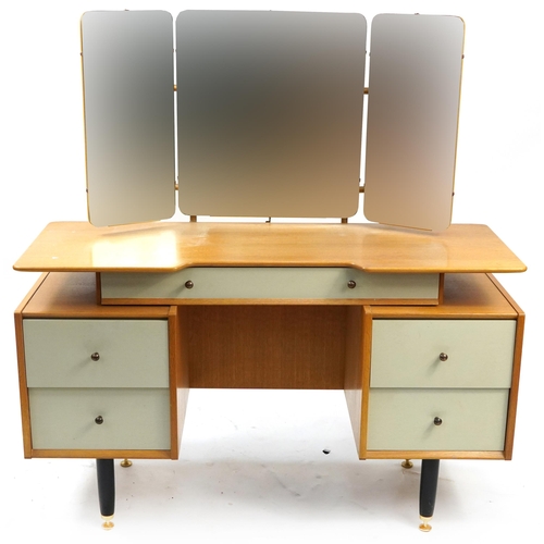 839 - Vintage G Plan E Gomme teak dressing table with triple swivel mirror, 135cm H x 125cm W x 50cm D