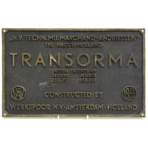 477 - Vintage shipping interest cast metal Werkspoor NV Amsterdam 1935 plaque, 40cm x 24.5cm