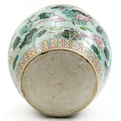 260 - Large Chinese porcelain jardiniere hand painted with ducks amongst aquatic life, 50cm in diameter