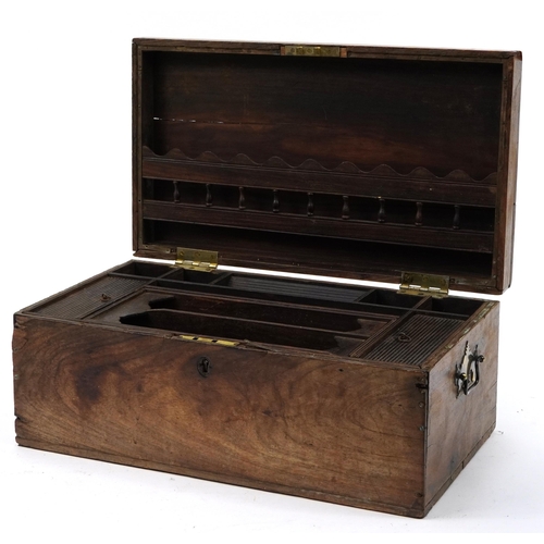 348A - Indian hardwood workbox with fitted interior and lift out compartment, 22cm H x 52.5cm W x 30cm D