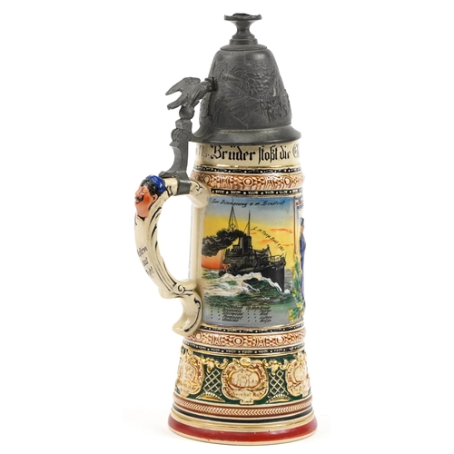 1787 - Paul Kluts, German military interest stein with pewter mounts, 32.5cm high