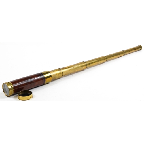 144 - J Long of London, Victorian mahogany bound five draw brass telescope, 24cm in length when closed