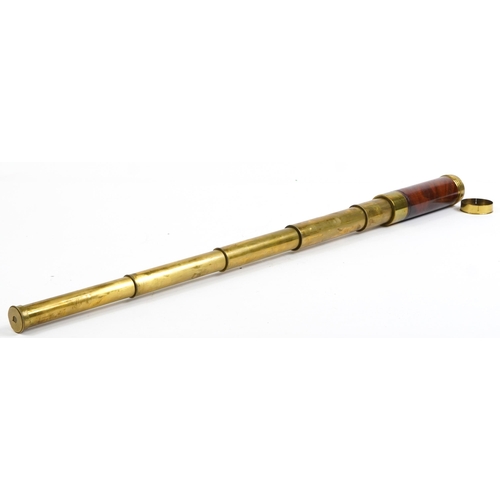 144 - J Long of London, Victorian mahogany bound five draw brass telescope, 24cm in length when closed