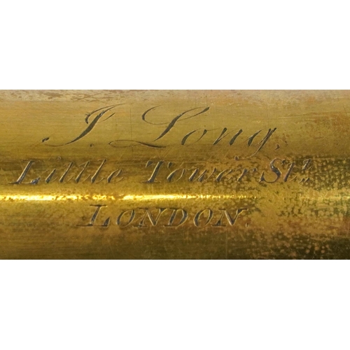 144 - J Long of London, Victorian mahogany bound five draw brass telescope, 24cm in length when closed