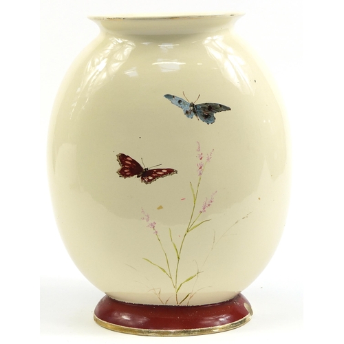 455 - Large Victorian aesthetic vase hand painted with two birds on a branch with flowers, 37.5cm high