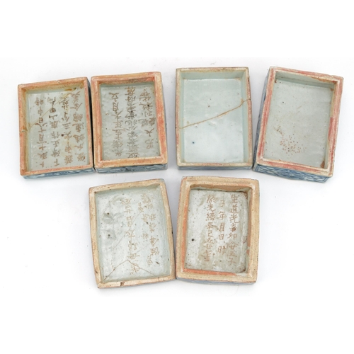 126 - Three Chinese rouge sealed boxes and covers hand painted with flowers, two with incised character ma... 