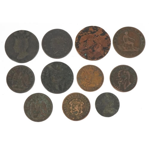 1923 - Antique coins including 1789 Wicklow Cronebane halfpenny and 1788 Barbados penny