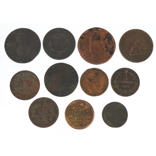 1923 - Antique coins including 1789 Wicklow Cronebane halfpenny and 1788 Barbados penny