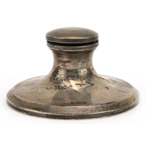 1853 - George V Silver capstan inkwell, indistinct maker's mark Birmingham 1924, 7.5cm in diameter, 74.5g